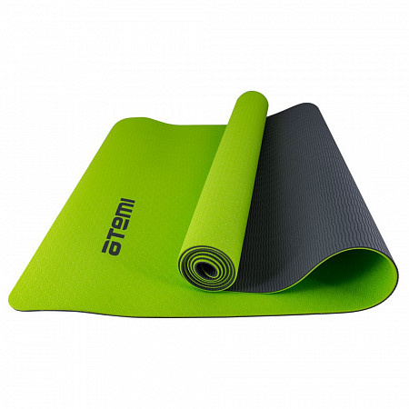 Коврик для йоги и фитнеса Atemi, AYM0321, TPE, 173х61х0,4 см, серо-зеленый фото