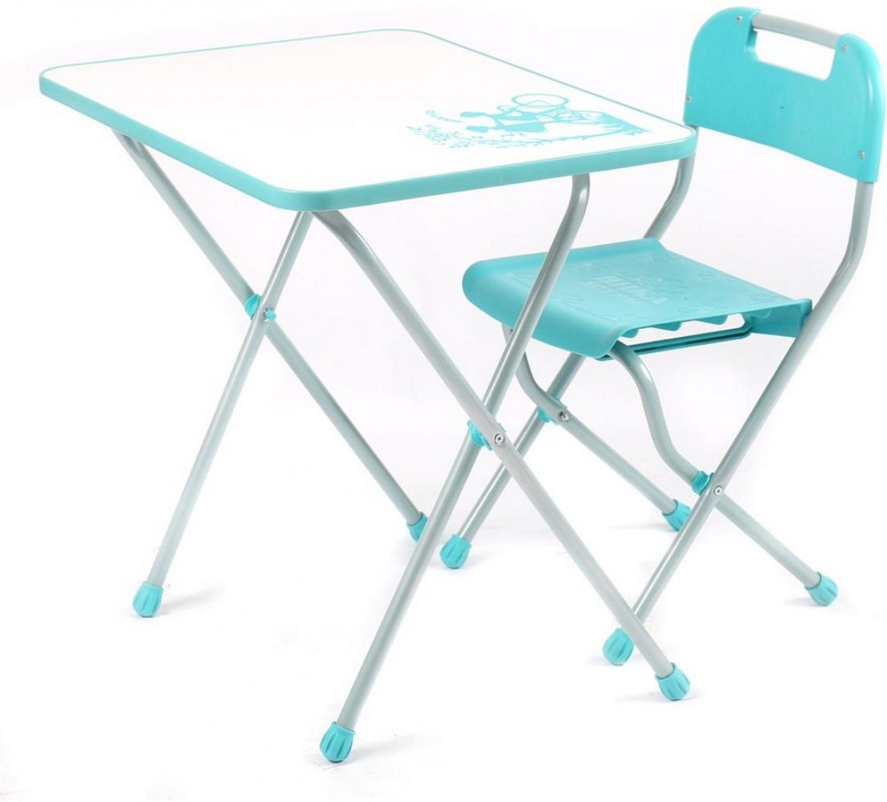 Комплект детской мебели складной НИКА КПР/2 Ретро бирюзовый с белым (стол+стул) фото