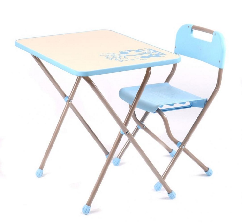 Комплект детской мебели складной НИКА КПР/1 Ретро голубой с бежевым (стол+стул) фото