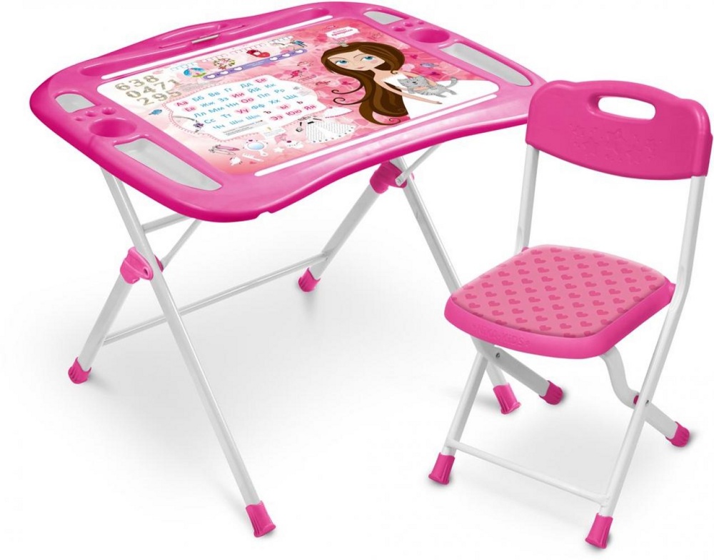 Комплект детской мебели складной НИКА NKP1/3 Маленькая принцесса (пенал, стол с регулируемым наклоном и подножкой + мягкий стул с подножкой) фото