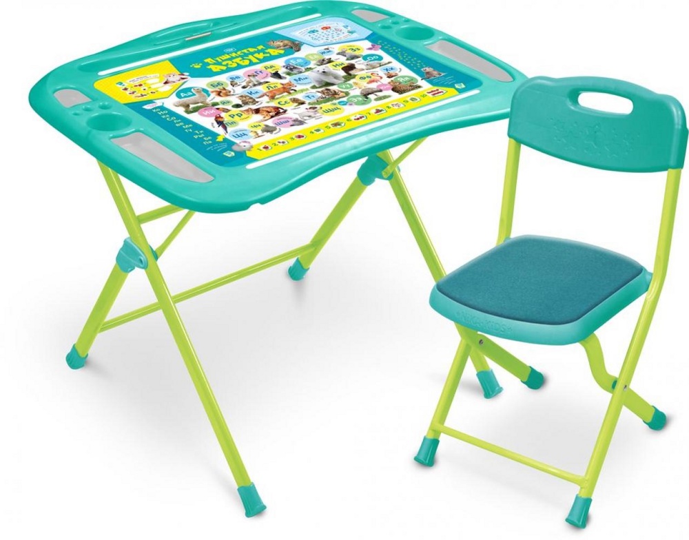 Комплект детской мебели складной НИКА NKP1/4 Пушистая азбука (пенал, стол с регулируемым наклоном и подножкой + мягкий стул с подножкой) фото