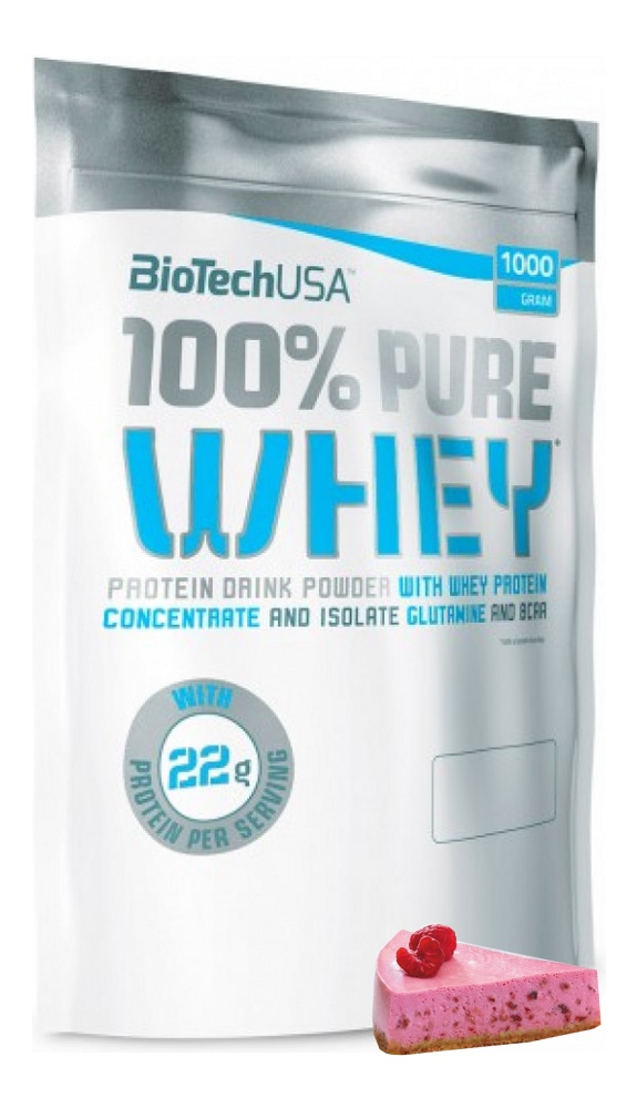 Протеин сывороточный (концентрат+изолят) 100% Pure Whey Biotech USA 1000г (малиновый чизкейк) фото