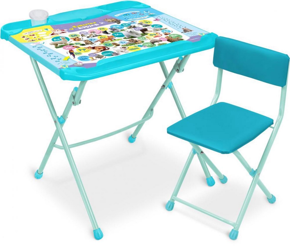 Комплект детской мебели складной НИКА КНД4/3 Пушистая Азбука (регулируемый стол с подножкой и пеналами+стул с подножкой) фото